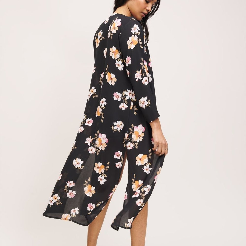Dynamite Satin Floral Belted Maxi "Kimono"